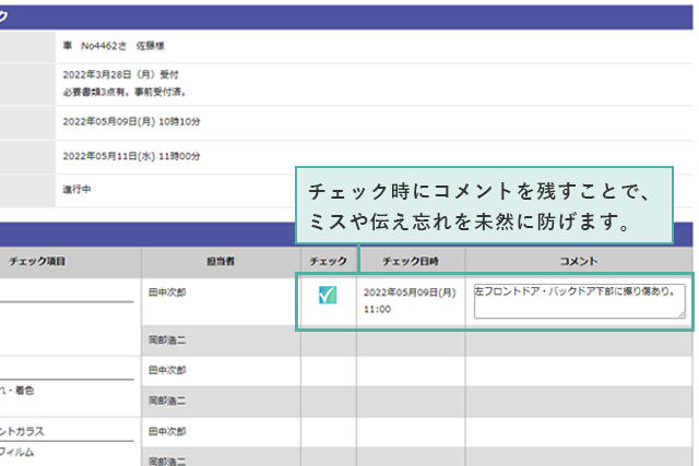 Check Do!画面。チェック時にコメントを残すことで、確実な情報伝達につなげます。